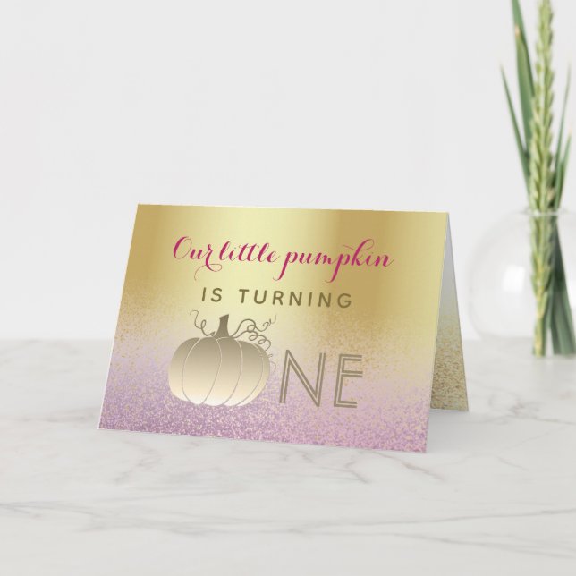 Invitation 1er Anniversaire Paillettes de Citrouille Rose et  (Devant)