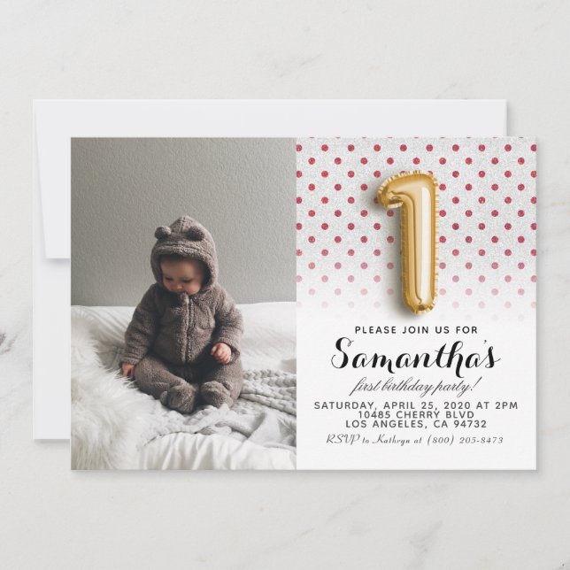 Invitation 1er anniversaire Parties scintillant Portrait (Devant)
