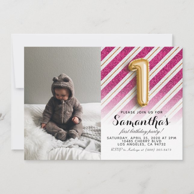Invitation 1er anniversaire Parties scintillant Portrait (Devant)