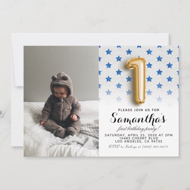 Invitation 1er anniversaire Parties scintillant Portrait (Devant)