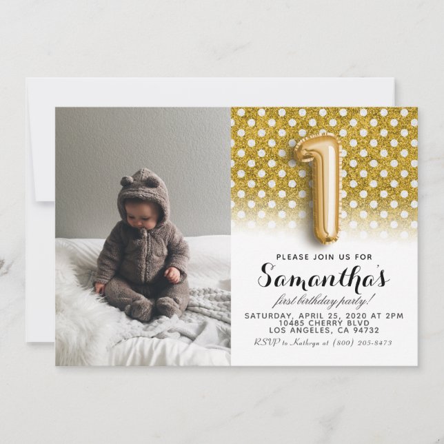 Invitation 1er anniversaire Parties scintillant Portrait (Devant)