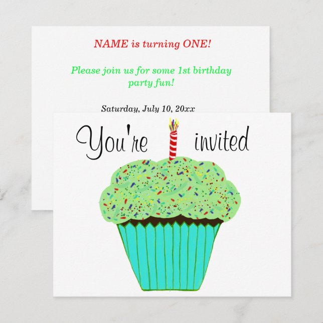 Invitation 1er anniversaire PERSONNALISER d'invitation de Cup (Devant / Derrière)