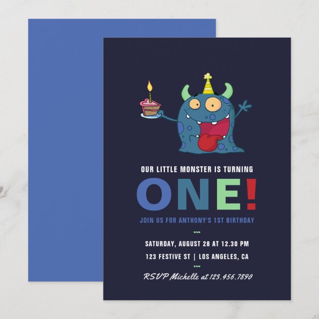 Invitation 1er anniversaire Petit Monster Boy Party Invitatio (Devant / Derrière)