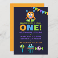 1er anniversaire Petit Monster Boy Party Invitatio