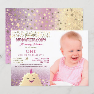 Invitation 1er anniversaire Photo Girl Petit Monstre