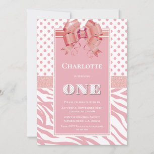 Invitation 1er anniversaire Pink Polka Dot et Zebra Stria Par