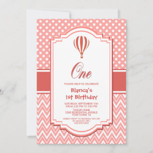 Invitation 1er anniversaire Pink Polka Dot Hot Air Balloon Pa