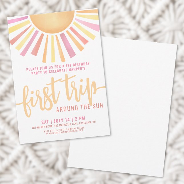 Invitation 1er Anniversaire Premier Voyage Autour Du Soleil (1st Birthday First Trip Around The Sun Invitation)