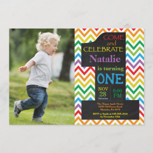 Invitation 1er anniversaire Rainbow Chalkboard photo
