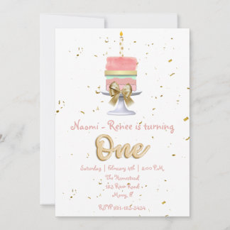 Invitation 1er anniversaire rose et or