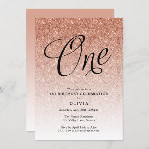 Invitation 1er anniversaire Rose Gold Ombre Parties scintilla