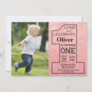 Invitation 1er anniversaire Rose Gold Pink Parties scintillan