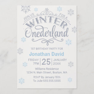 Invitation 1er anniversaire Snowflakes d'hiver B