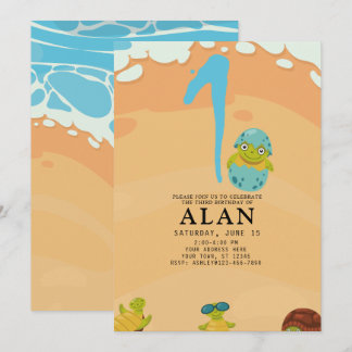 Invitation 1er anniversaire sous la mer Watercolor TURTLE