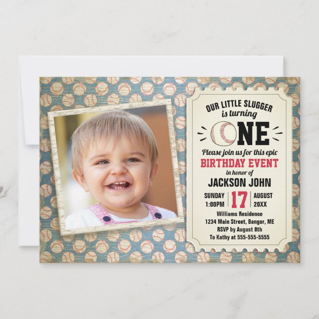 Invitation 1er anniversaire Sports Baseball Slugger Photo (Devant)