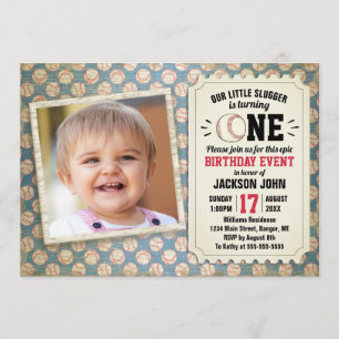 Invitation 1er anniversaire Sports Baseball Slugger Photo