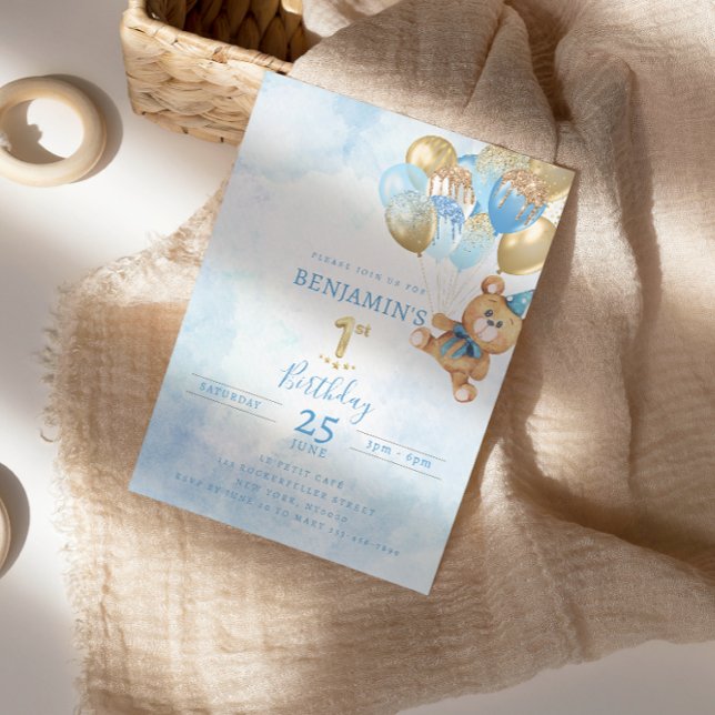 Invitation 1er anniversaire Teddy Bear Anniversaire Invitatio (Créateur téléchargé)