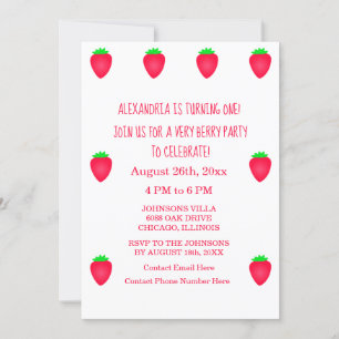 Invitation 1er Anniversaire Très Berry mignonne Fille Fraise
