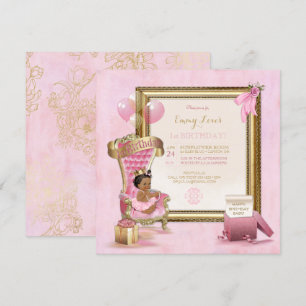 Invitation 1er anniversaire Trône de princesse afro-américain