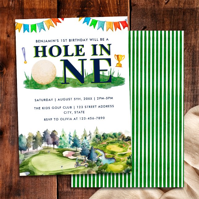 Invitation 1er Anniversaire Troue en Un Golf Anniversaire Par (Front / Back)