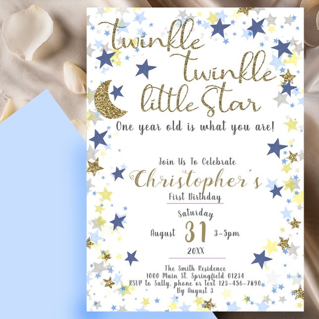 Invitation 1er Anniversaire Twinkle Little Star Garçon Or (Créateur téléchargé)