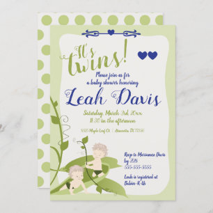 Invitation 1er anniversaire, Twins Baby shower Sweet Peas Boy