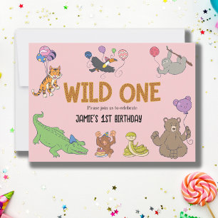 Invitation 1er anniversaire Wild One Jungle Safari Animaux