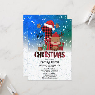 Invitation 1er Noël Santa Hat White Neige Bébé Reindeer