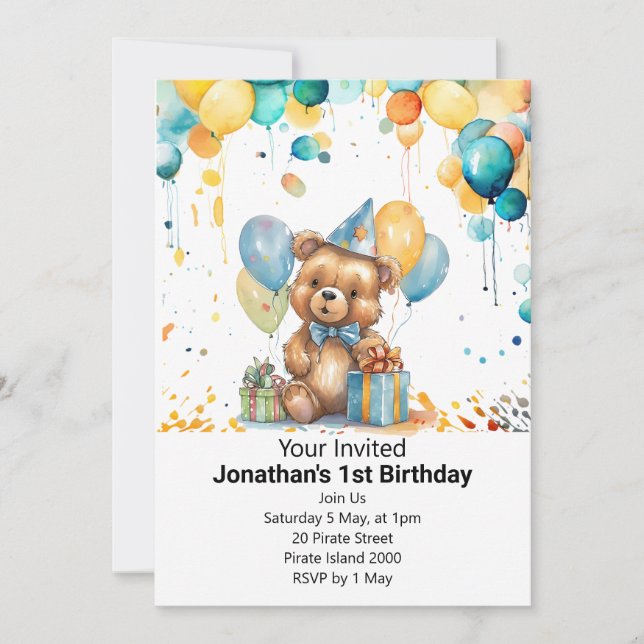 Invitation 1er pique-nique d'ours en peluche (Devant)