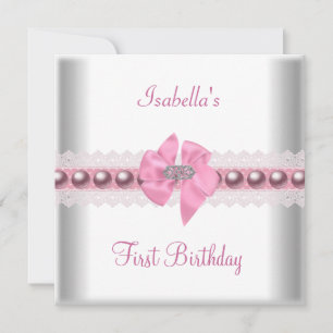 Invitation 1er Premier anniversaire Fête Joliment Rose Ruban