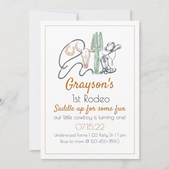Invitation 1er Rodéo, premier anniversaire de rodéo, annivers (Devant)