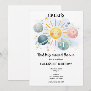 Invitation 1er Voyage Autour du Soleil Pastel Aquarelle 1 Fêt