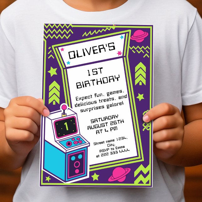 Invitation 1ère Arcade Rétro Anniversaire Célébration Invitat (Créateur téléchargé)