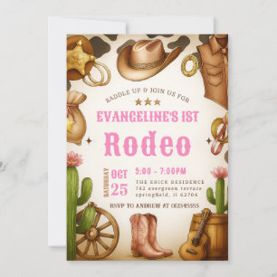 Invitation 1ère Cowgirl Rodeo Wild West anniversaire