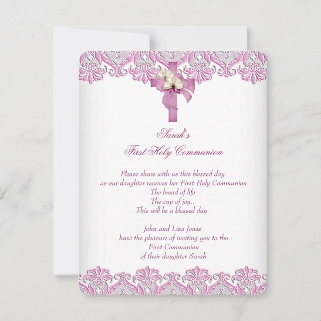 Invitation 1ère Croix de la première sainte communion Filles  (Devant)