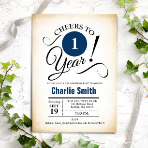 Invitation 1ère fête d'anniversaire - bleu marine noir blanc