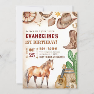 Invitation 1ère fête d'anniversaire Cowboy Rodeo Wild West