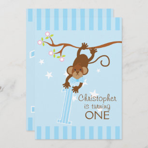 Invitation 1ère fête d'anniversaire du singe à la chèvre bleu