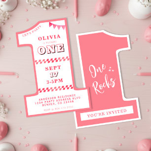 Invitation 1ère fête d'anniversaire Filles rose un