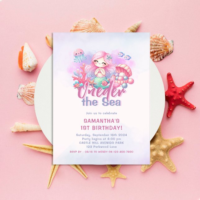 Invitation 1ère fête d'anniversaire | ONEder the Sea Mermaid (Créateur téléchargé)