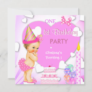 Invitation 1ère fête d'anniversaire Pink Blonde Baby Girl