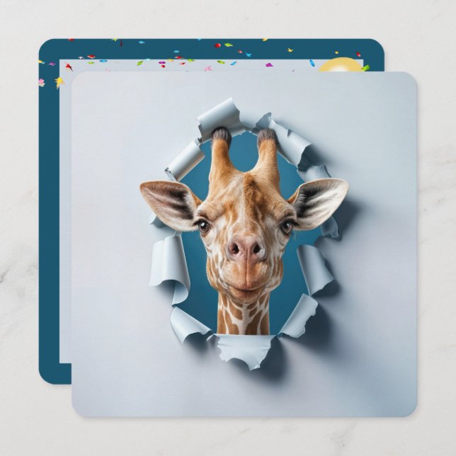 Invitation 1ère Girafe fête d'anniversaire dans un trou de pa (Devant / Derrière)
