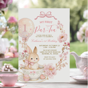 Invitation 1ère Par-Tea Lapin Première Fête d'anniversaire Fi