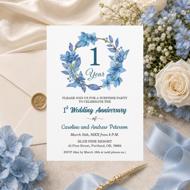 Invitation 1ère surprise d'anniversaire de mariage à fleurs b (Créateur téléchargé)