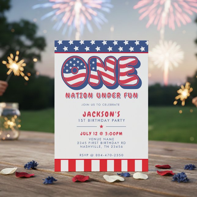 Invitation 1st Birthday Party Patriotic USA Flag July 4th (Créateur téléchargé)