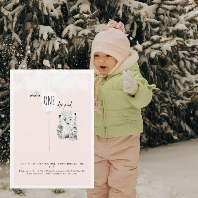 Invitation 1st Birthday Winter Wonderland Leopard Birthday  (Créateur téléchargé)