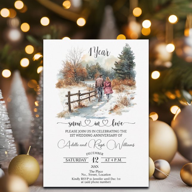 Invitation 1st Wedding Anniversary Winter Landscape Romantic (Créateur téléchargé)