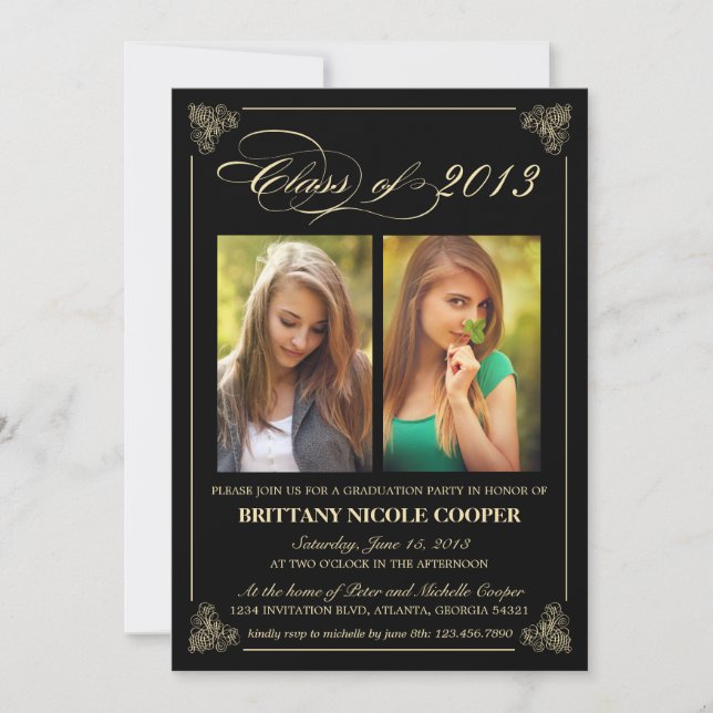 Invitation 2013 élégant chic de photo d'obtention (Devant)