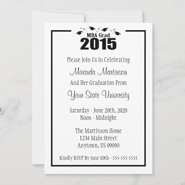 Invitation 2015 d'obtention du diplôme de diplômé (Devant)