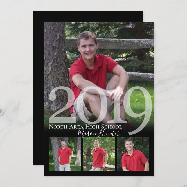 Invitation 2019 Senior Memories Quad Photo Graduation (Devant / Derrière)